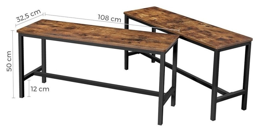 Lot de 2 bancs style industriel collection TAMPA structure en métal et assise en bois.