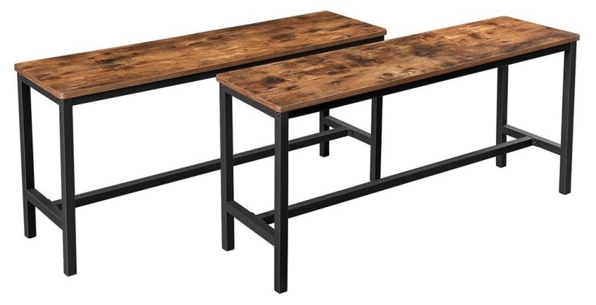 Lot de 2 bancs style industriel collection TAMPA structure en métal et assise en bois.