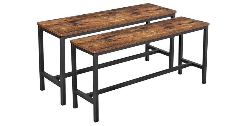 Lot de 2 bancs style industriel collection TAMPA structure en métal et assise en bois.