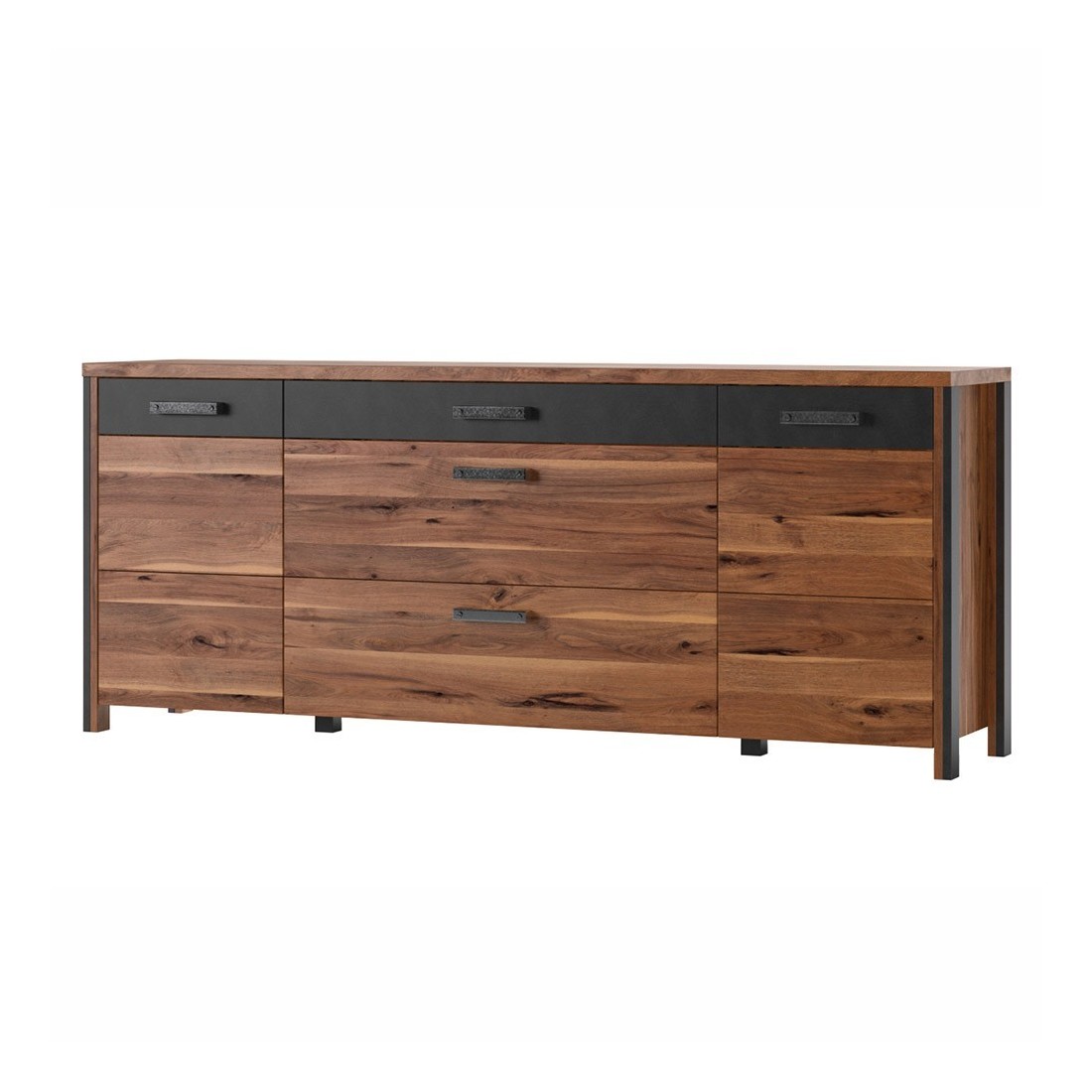 Buffet 200cm collection WINDSOR . Coloris chêne foncé et gris anthracite.