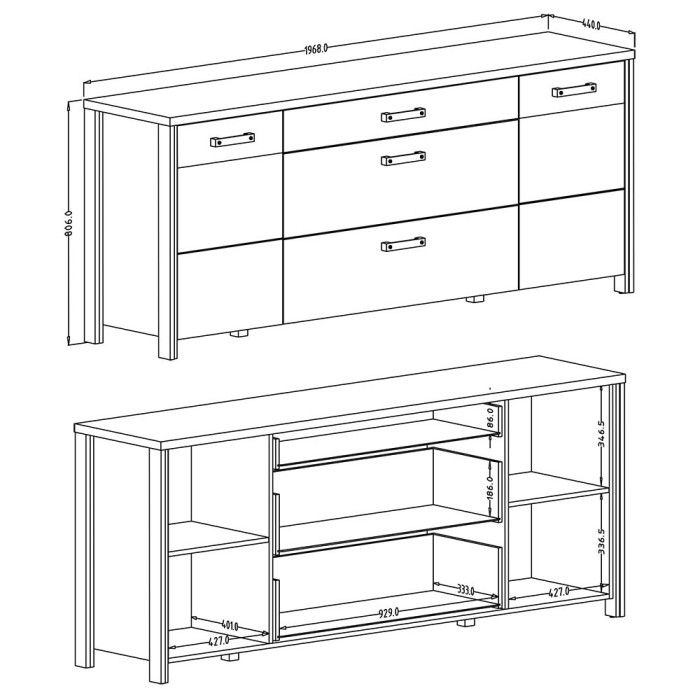 Buffet 200cm collection WINDSOR . Coloris chêne foncé et gris anthracite.