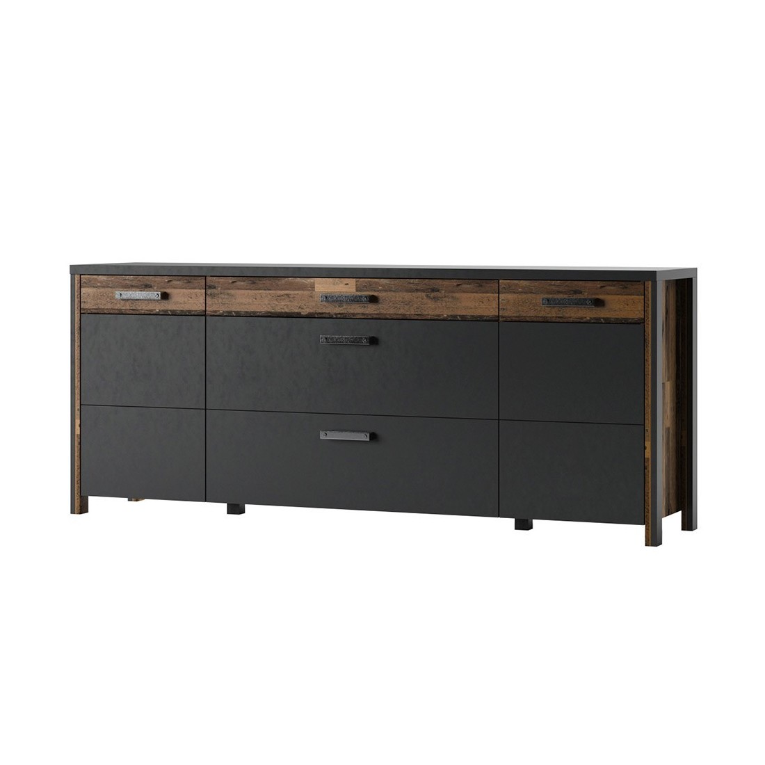 Buffet 200cm collection WINDSOR . Coloris gris anthracite et chêne foncé.