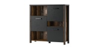 Bahut 110cm collection WINDSOR. Coloris gris anthracite et chêne foncé.