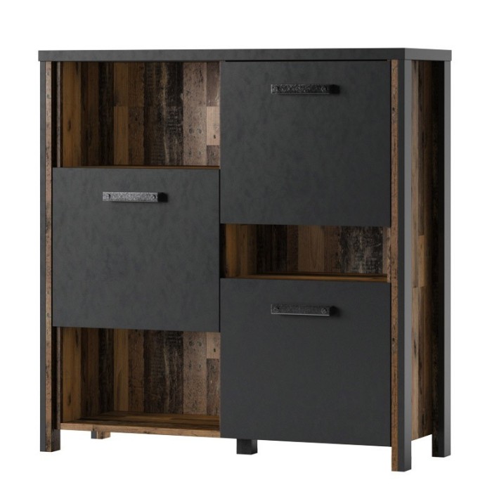 Bahut 110cm collection WINDSOR. Coloris gris anthracite et chêne foncé.