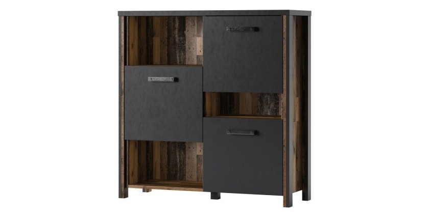 Bahut 110cm collection WINDSOR. Coloris gris anthracite et chêne foncé.