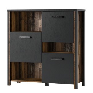 Bahut 110cm collection WINDSOR. Coloris gris anthracite et chêne foncé.