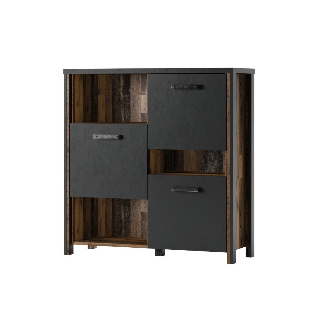 Bahut 110cm collection WINDSOR. Coloris gris anthracite et chêne foncé.