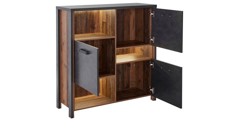Bahut 110cm collection WINDSOR. Coloris gris anthracite et chêne foncé.