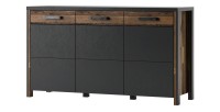 Buffet 140cm collection WINDSOR . Coloris gris anthracite et chêne foncé.