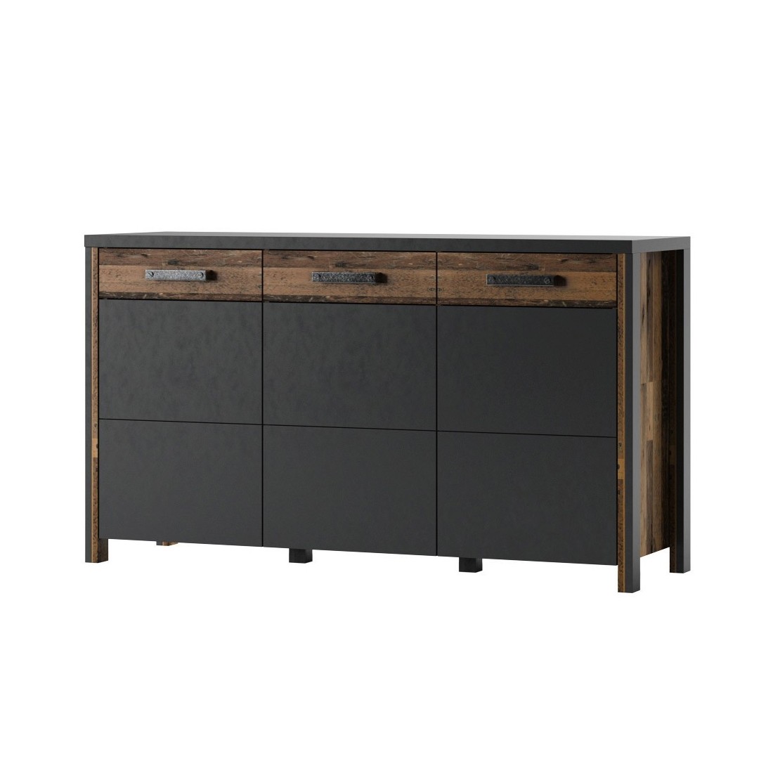 Buffet 140cm collection WINDSOR . Coloris gris anthracite et chêne foncé.