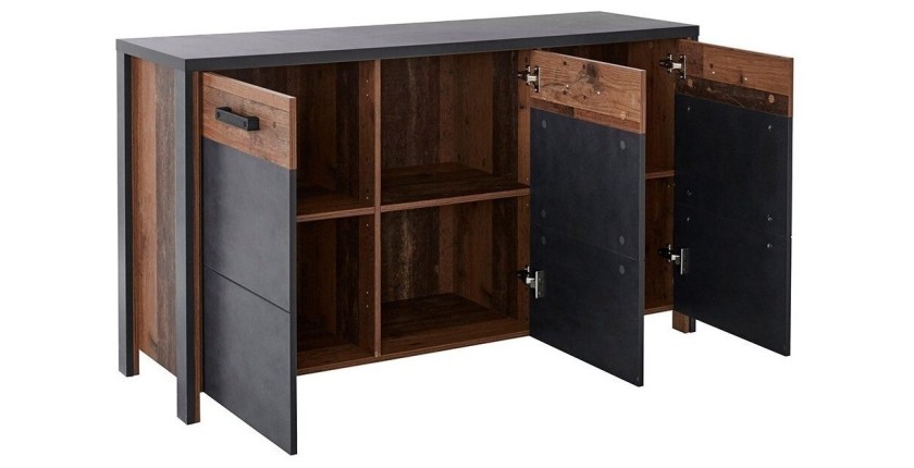 Buffet 140cm collection WINDSOR . Coloris gris anthracite et chêne foncé.