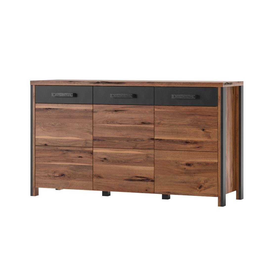 Buffet 140cm collection WINDSOR . Coloris chêne foncé et gris anthracite.