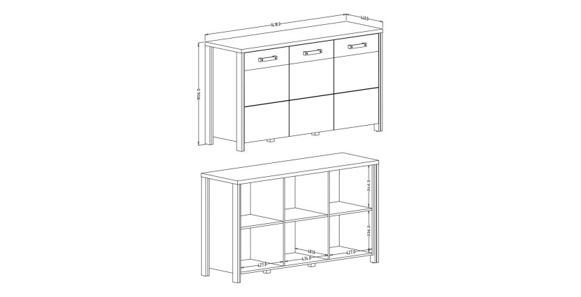 Buffet 140cm collection WINDSOR . Coloris chêne foncé et gris anthracite.