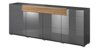Buffet 200cm collection OHIO. Coloris gris anthracite et chêne.