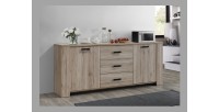 Buffet collection VERMONT, 2 portes et 3 tiroirs. Effet bois.