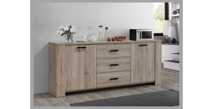Buffet collection VERMONT, 2 portes et 3 tiroirs. Effet bois.