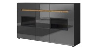 Buffet partiellement vitré avec éclairage LED 160x92. Collection LUCIA. Coloris gris brillant