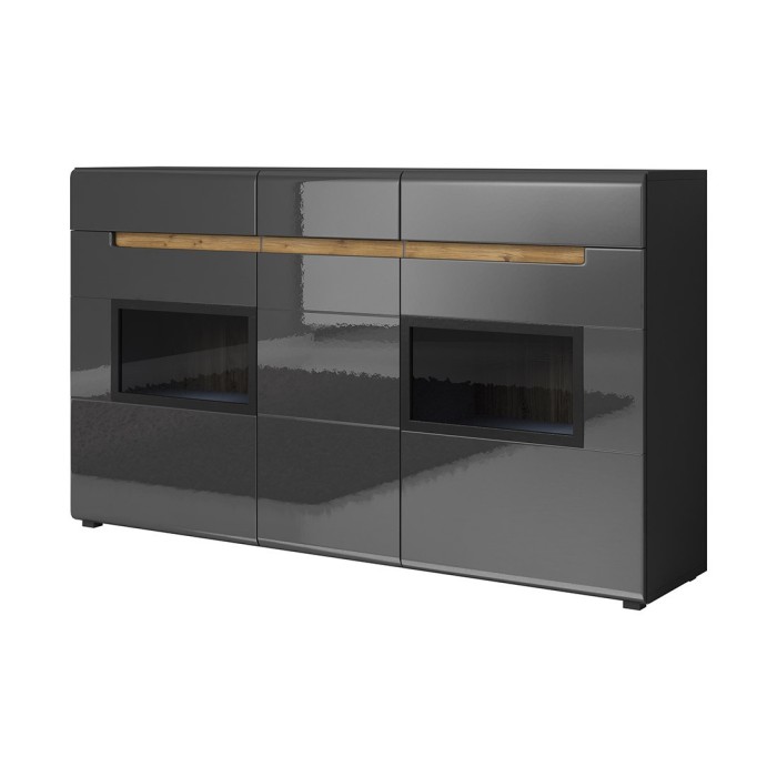 Buffet partiellement vitré avec éclairage LED 160x92. Collection LUCIA. Coloris gris brillant