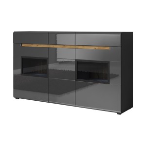 Buffet partiellement vitré avec éclairage LED 160x92. Collection LUCIA. Coloris gris brillant