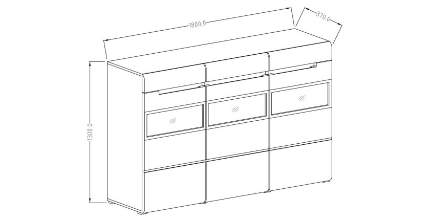 Buffet XL design avec éclairage LED 180x130. Collection LUCIA. Coloris gris brillant