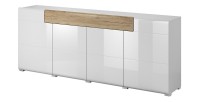 Buffet 200cm collection OHIO. Coloris blanc et finitions chêne