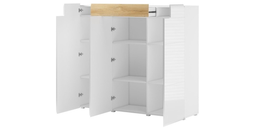 Buffet grand modèle collection OHIO. Coloris blanc et effet chêne. Style design