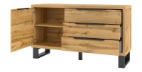 Buffet design 140cm. Collection MILO une porte et trois tiroirs. Coloris chêne.