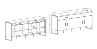 Buffet 200cm style industriel collection ANAFI . Coloris épicéa et noir. 4 portes et 2 tiroirs.