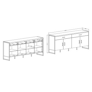 Buffet 200cm style industriel collection ANAFI . Coloris épicéa et noir. 4 portes et 2 tiroirs.