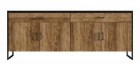 Buffet 200cm style industriel collection ANAFI . Coloris épicéa et noir. 4 portes et 2 tiroirs.