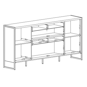 Buffet 200cm style industriel collection ZOLA. Coloris épicéa et gris. 3 portes et 2 tiroirs.