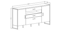 Buffet 200cm style industriel collection ZOLA. Coloris épicéa et gris. 3 portes et 2 tiroirs.