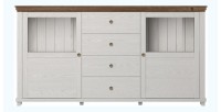 Buffet 180cm avec LED intégrées collection ASSIA. Coloris frêne blanc et chêne. 2 portes et 4 tiroirs.