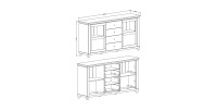Buffet 180cm avec LED intégrées collection ASSIA. Coloris frêne blanc et chêne. 2 portes et 4 tiroirs.