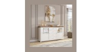 Buffet 180cm avec LED intégrées collection ASSIA. Coloris frêne blanc et chêne. 2 portes et 4 tiroirs.