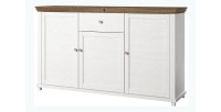 Buffet 160cm avec 3 portes et un tiroir collection ASSIA. Coloris frêne blanc et chêne.