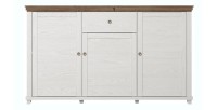 Buffet 160cm avec 3 portes et un tiroir collection ASSIA. Coloris frêne blanc et chêne.