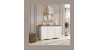 Buffet 160cm avec 3 portes et un tiroir collection ASSIA. Coloris frêne blanc et chêne.