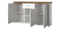Buffet 160cm avec 3 portes et un tiroir collection ASSIA. Coloris frêne blanc et chêne.