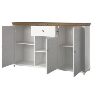 Buffet 160cm avec 3 portes et un tiroir collection ASSIA. Coloris frêne blanc et chêne.