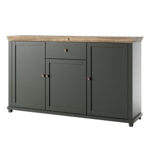 Buffet 160cm avec 3 portes et un tiroir collection ASSIA. Coloris vert et chêne.