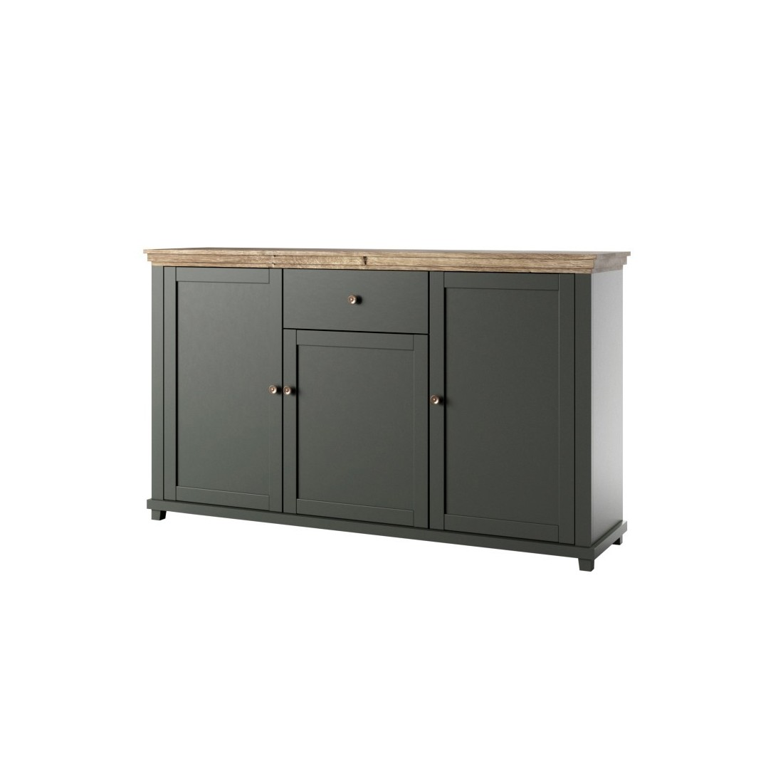 Buffet 160cm avec 3 portes et un tiroir collection ASSIA. Coloris vert et chêne.