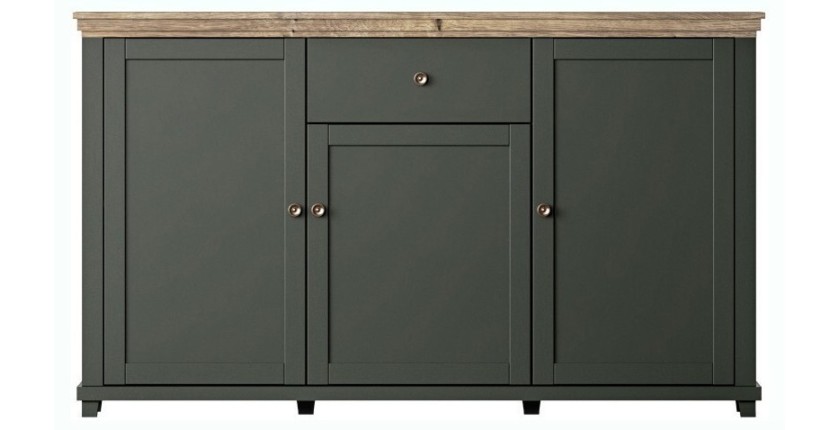Buffet 160cm avec 3 portes et un tiroir collection ASSIA. Coloris vert et chêne.