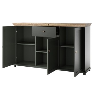 Buffet 160cm avec 3 portes et un tiroir collection ASSIA. Coloris vert et chêne.