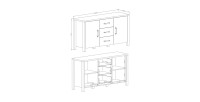 Buffet 150cm collection DARWIN. Couleur chêne foncé et noir. 2 portes et 3 tiroirs