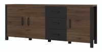 Buffet XL 190cm collection DARWIN. Couleur chêne foncé et noir. 3 portes et 3 tiroirs