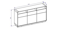 Buffet 180cm collection VILLA. Couleur chêne et noir. LED intégrées