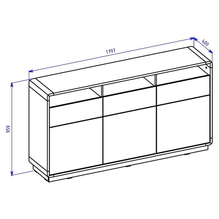 Buffet 180cm collection VILLA. Couleur chêne et noir. LED intégrées