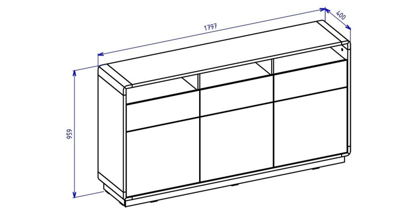 Buffet 180cm collection VILLA. Couleur chêne et noir. LED intégrées