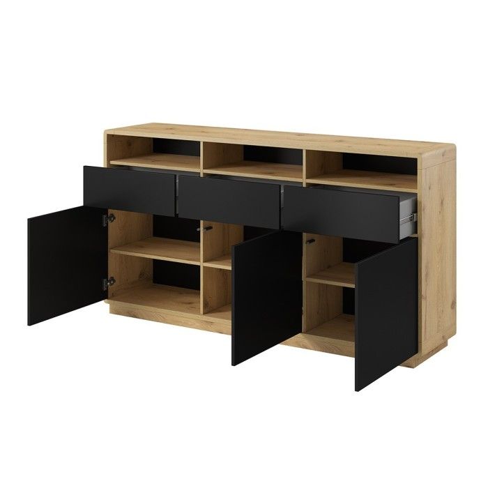 Buffet 180cm collection VILLA. Couleur chêne et noir. LED intégrées
